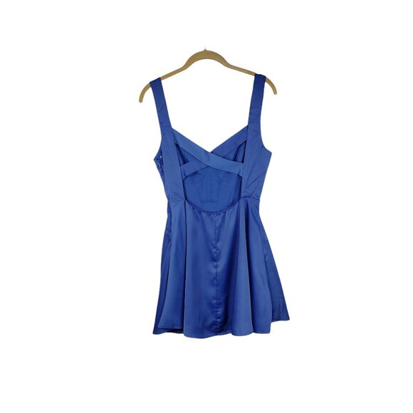 Lulus Positively Flirty Dress NWT Blue Satin Bustier Skater Pockets Size Small - Picture 4 of 14